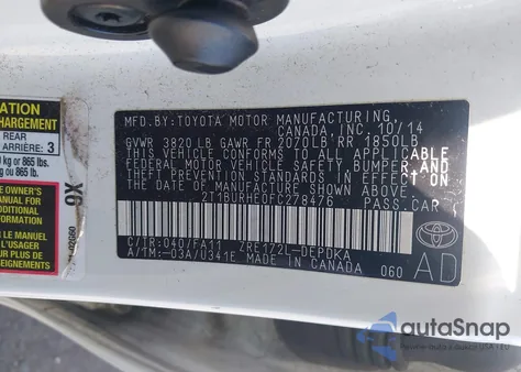 2015 Toyota Corolla L from USA, damaged, VIN 2T1BURHE0FC278476